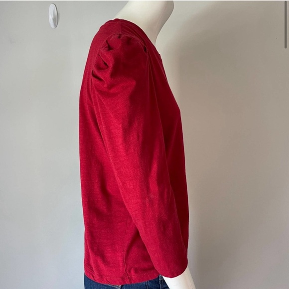 SANCTUARY Pleated Puff Sleeve T-Shirt Style Top 3/4 Sleeve Dark Red Size Medium - Picture 2 of 9
